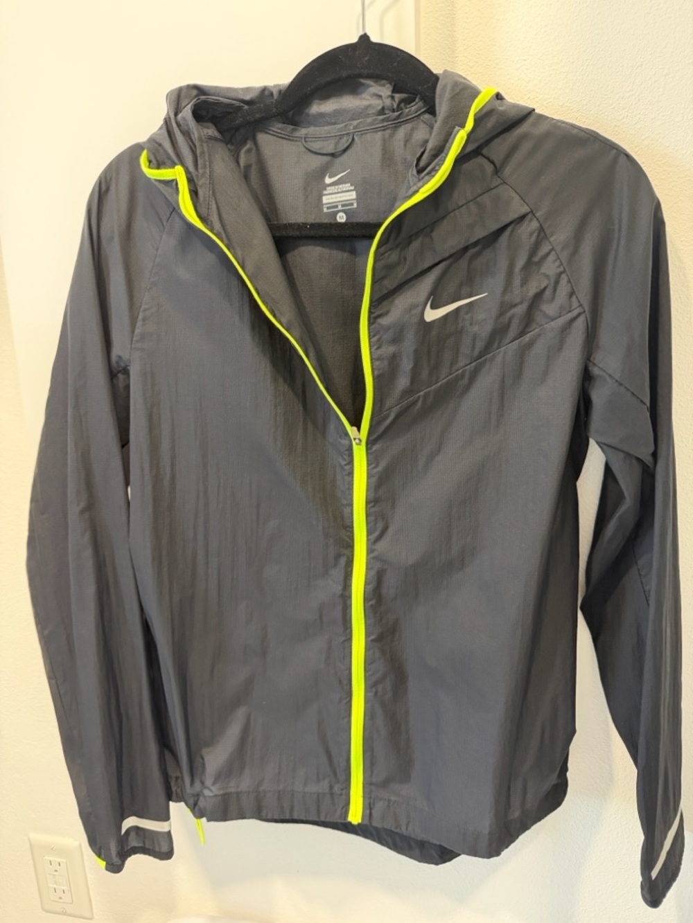 Nike Black Hooded Jacket with Neon Yellow Trim